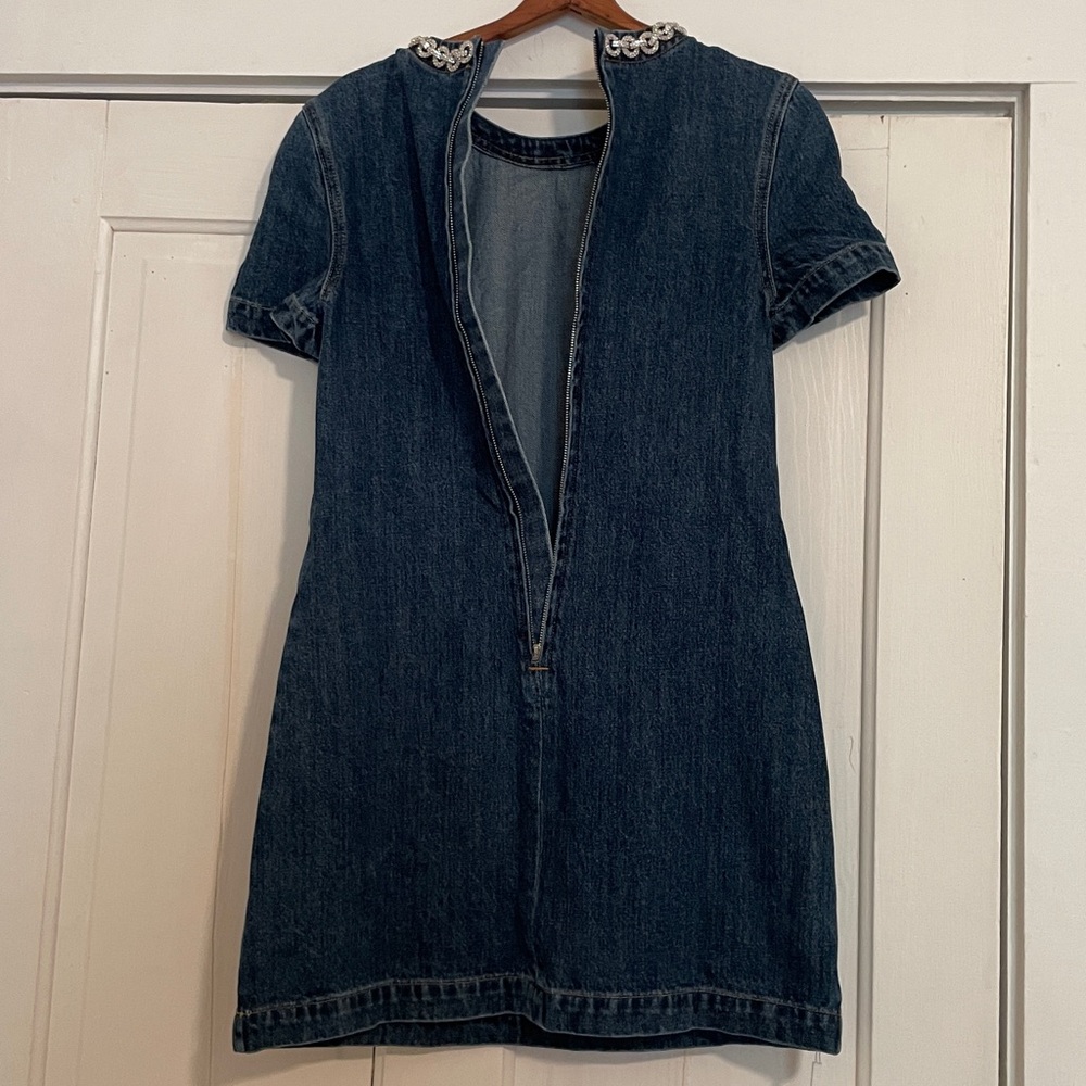 New Self Portrait Denim Crystal Trim Mini Dress size 4 - Picture 8 of 13